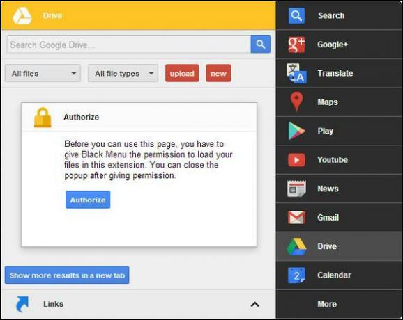 Meniu negru: accesați toate serviciile Google într-un singur meniu [Chrome] Gdrive autorizează