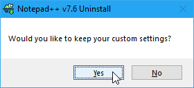 Păstrați caseta de dialog cu setări personalizate când dezinstalați Notepad ++