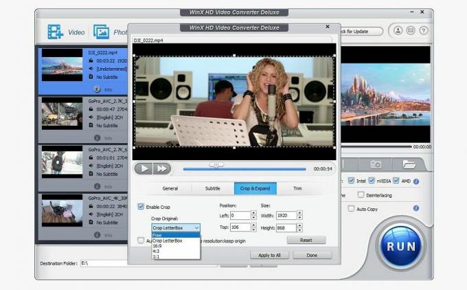 Decuparea videoclipului pe WinX HD Video Converter