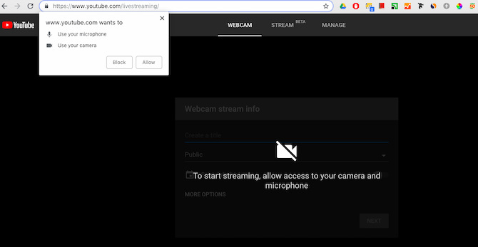 Acordă accesul camerei la un stream live pe YouTube