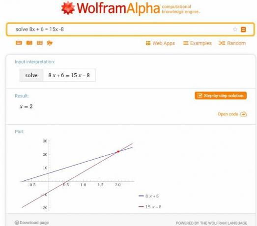 Rezolvarea ecuației Wolfram Alpha