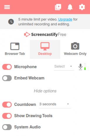 Screencastify instrument audio de înregistrare chromebook