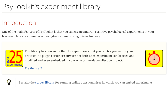 PsyToolkit găzduiește 25 de teste cognitive gratuite și experimente psihologice online