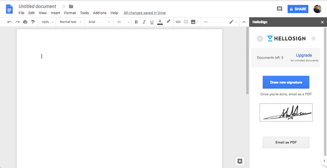 Add-on HelloSign Google Docs Google