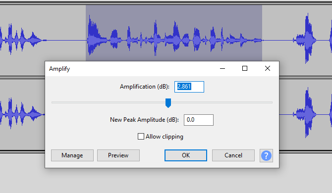 Folosiți instrumentul Amplify pentru a remedia piesele vocale în Audacity