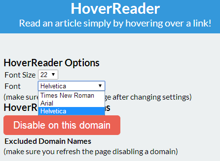 Hover-Reader-Setări