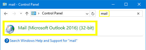 Căutarea aplicației Mail în Windows 10