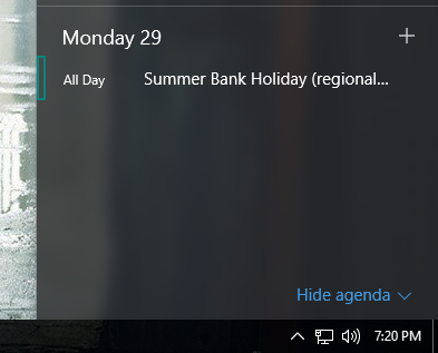 bara de activități a calendarului Windows 10