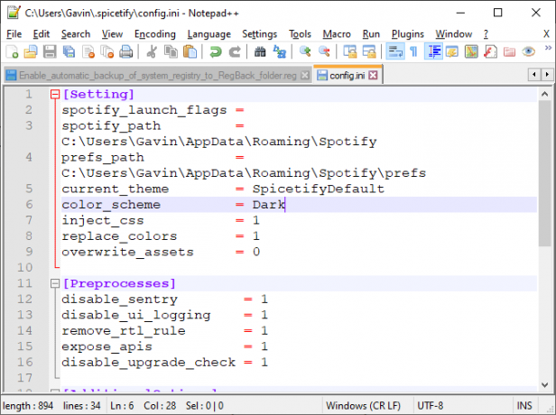 spicetify fișierul principal de configurare