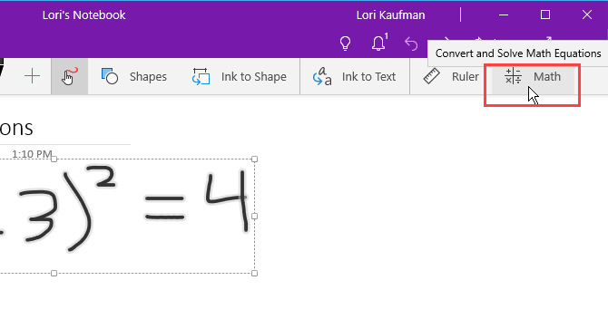 Faceți clic pe Math din fila Draw