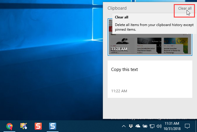 Ștergeți tot istoricul clipboard-urilor de pe clipboard în Windows 10