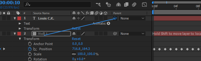 Cum puteți urmări textul în Adobe After Effects părinte nul