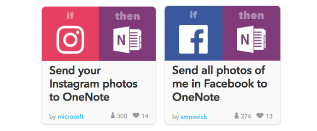 Integrări sociale OneNote cu exemplu de caracteristică IFTTT