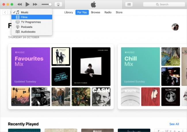 iTunes care afișează Muzică, TV și Podcast-uri cu Apple Music