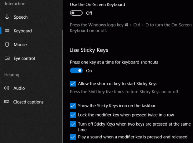 Opțiuni pentru Windows Sticky Keys