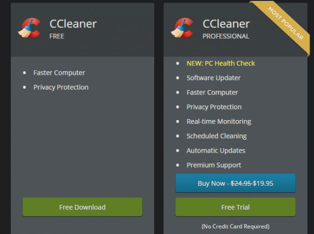 Comparație versiuni CCleaner