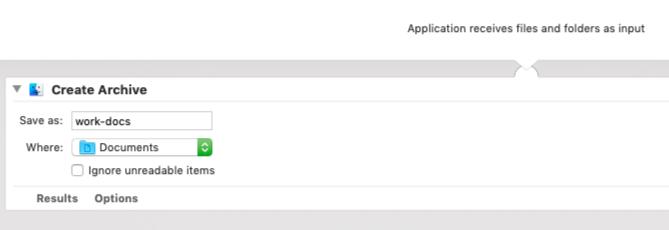 Aplicația Automator pentru a crea o arhivă din fișierele selectate pe Mac