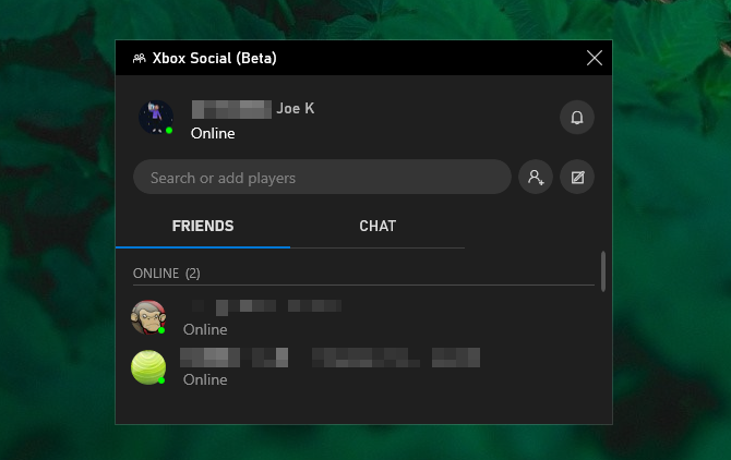 Game bar Xbox social