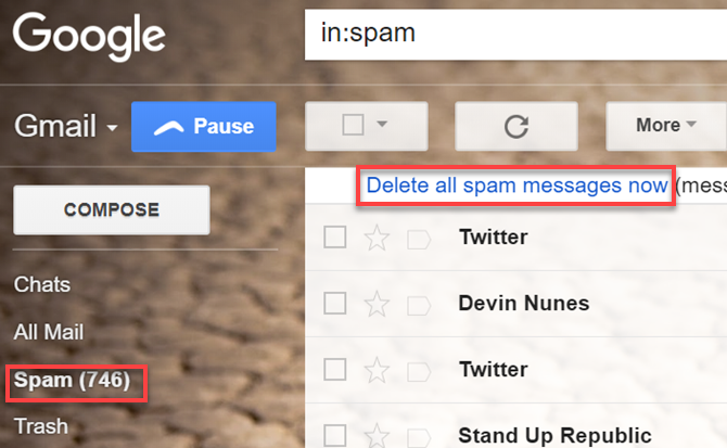 Ștergeți spam-ul Gmail