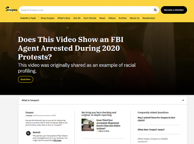 pagina de start snopes 2020