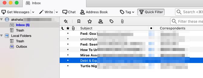 Vizualizare inbox Thunderbird pe macOS
