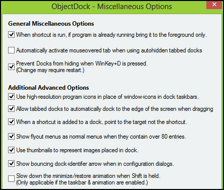 ObjectDock: Personalizați rapid desktopul și măriți funcționalitatea [Windows] Setări ObjectDock Opțiuni diverse