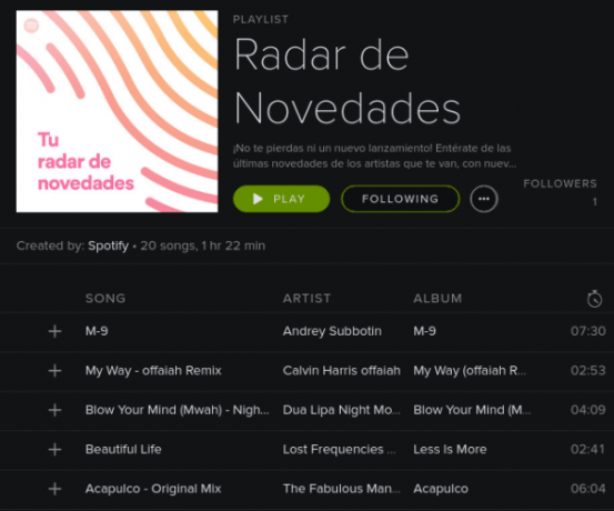 Radar de lansare nou Spotify