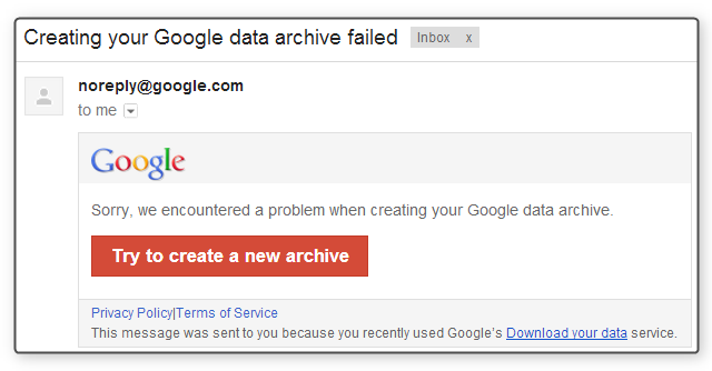 Google Takeout-eroare-mail