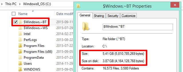 Folder de fișiere de instalare Windows 10