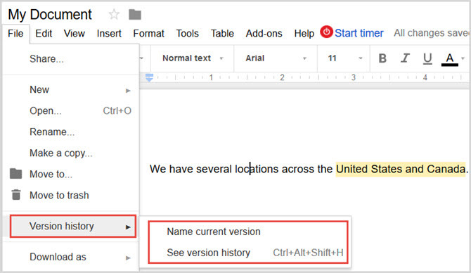 Istoricul versiunilor Google Docs