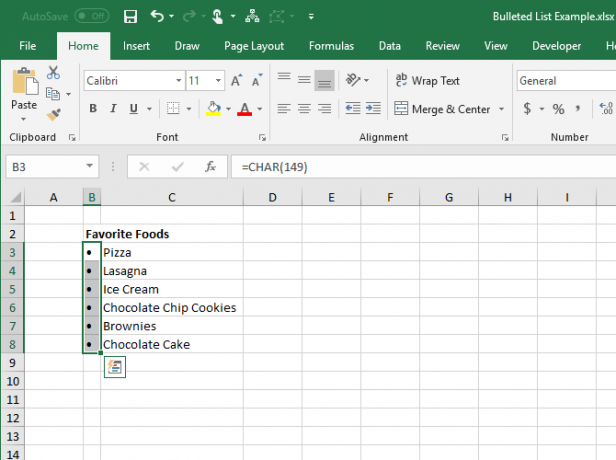 Funcția CHAR a intrat în celule în Excel