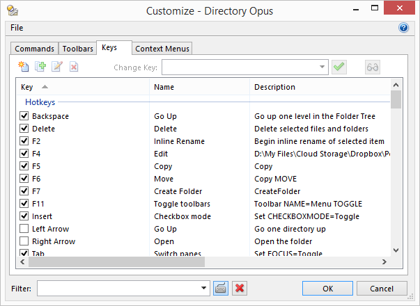 directorul de Opus hotkeys