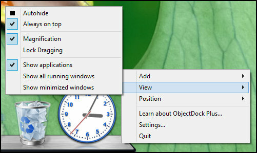 ObjectDock: Personalizați rapid desktopul și măriți funcționalitatea [Windows] ObjectDock Faceți clic dreapta pe View