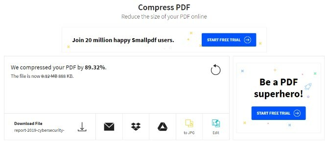 Rezultatele unei compresii de fișiere cu Compress PDF