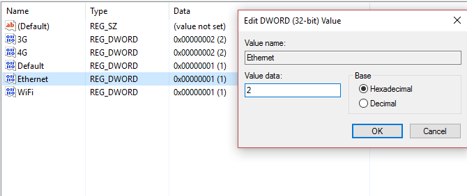 Editarea registrului de conexiuni contorizat cu Windows 10