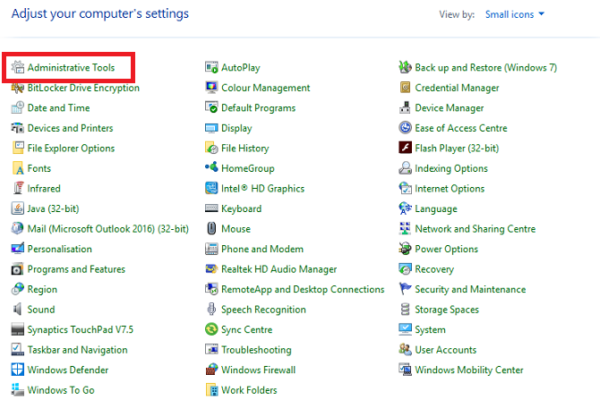 Panoul de control instrumente de administrare Windows