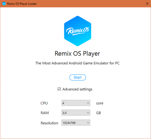 Confixerarea pentru prima execuție a playerului Remix OS