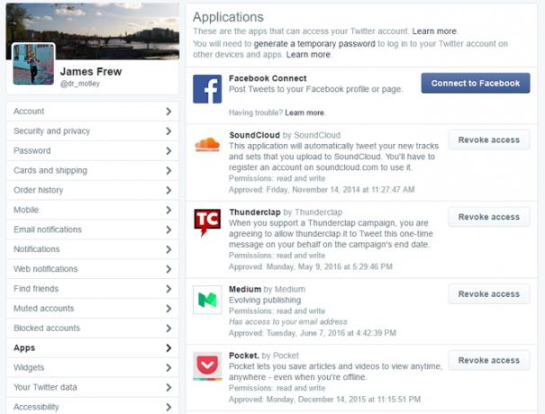 Screenshot de aplicații conectate Twitter