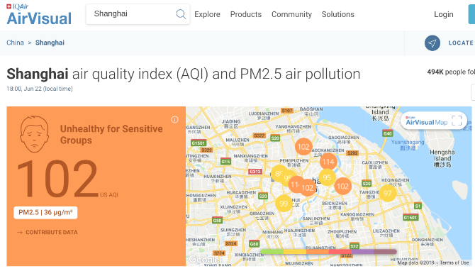 AirVisual arată indicele calității aerului în orice oraș, precum și în anumite părți ale orașului