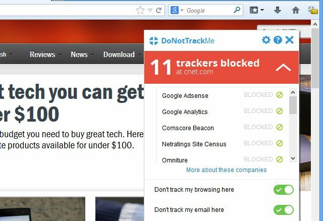 DoNotTrackMe-Trackers Blocarii-Popup