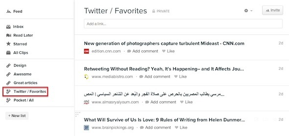 Twitter favorite rss