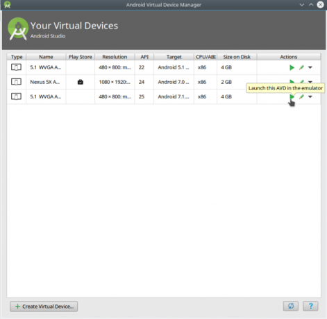 lansare versiuni android studio avdmanager