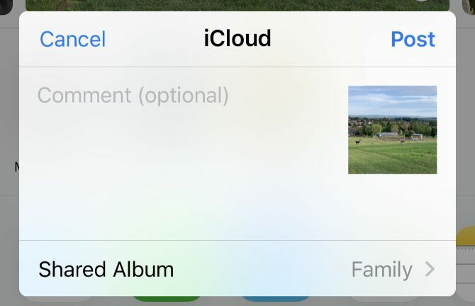 Fereastra de creare a albumului partajat iCloud