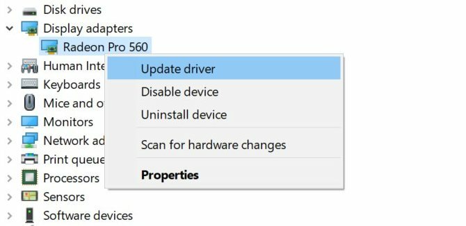 Actualizarea driverului video în Windows 10