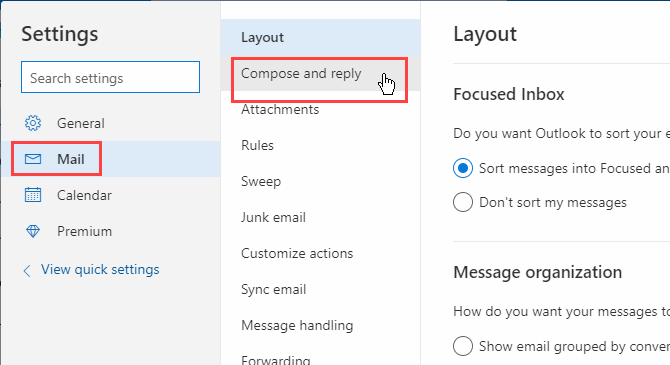 Faceți clic pe Mail the Compose și răspundeți în Outlook în Office 365