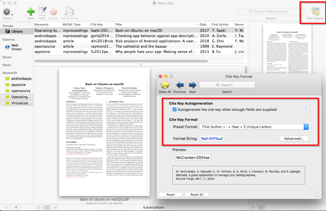 interfață bibdesk și personalizare citekey