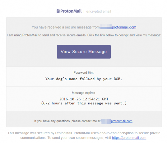 Mesaj criptat ProtonMail trimis