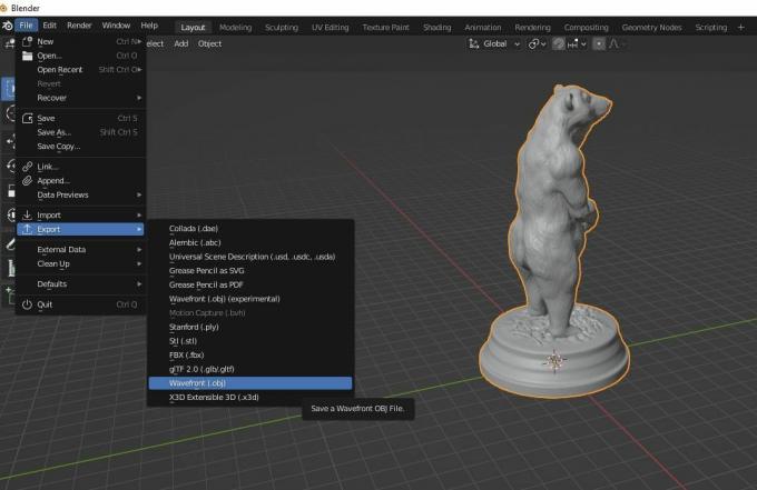 Exportarea unui model 3D din Blender