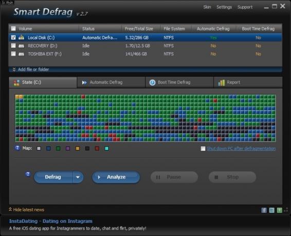 IObit Smart Defrag: Un instrument de defragmentare și optimizare a hard disk-ului [Windows] Fereastră UI cu banner publicitar