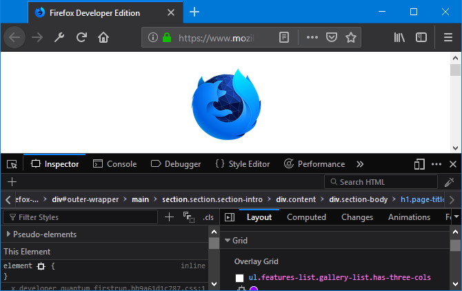 Captura de ecran Firefox Developer Edition